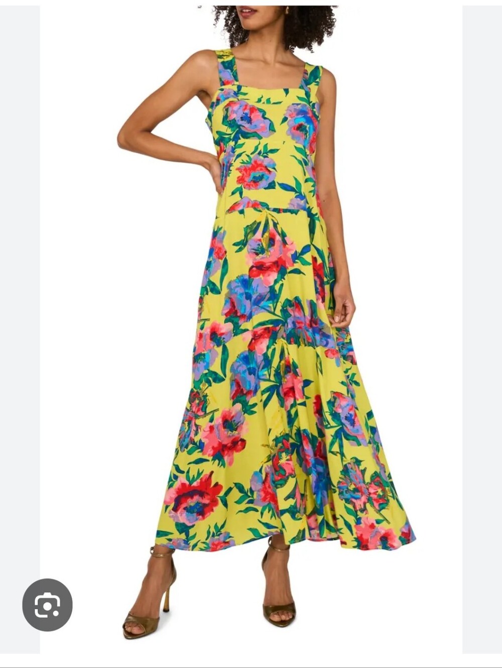 Vince Camuto Lime Green Floral Maxi Dress with Scoop Neckline